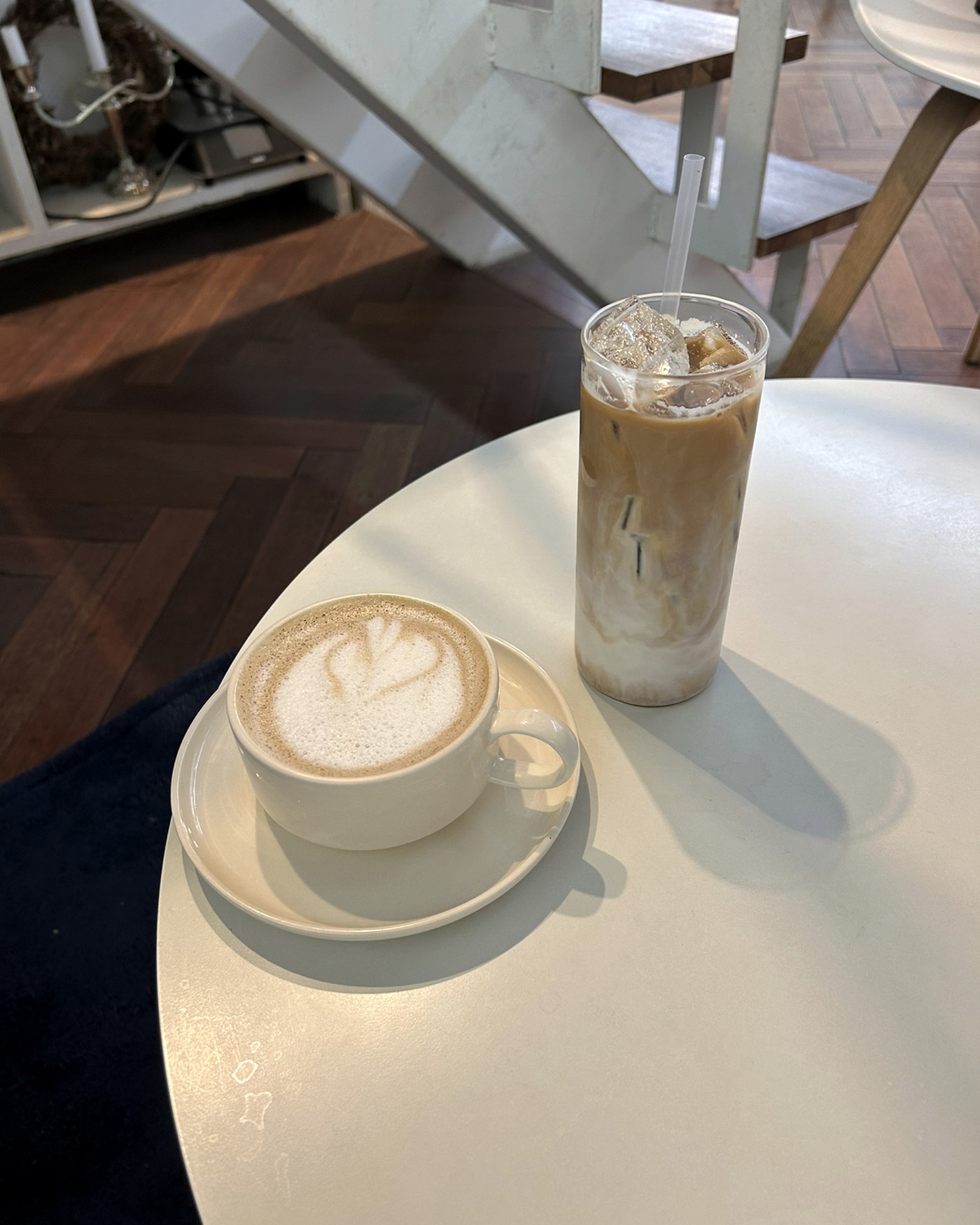 Cream latte and iced glass
